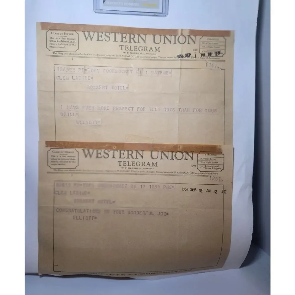 Vintage Clem Labine Memorabilia / Telegrams & Cards. Autograph. Mlb